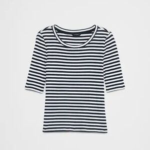 Banana Republic Navy and White mini striped Ribbed Elbow-Sleeve T-Shirt